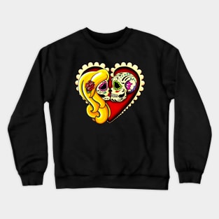 Ashes - Day of the Dead Kissing Sugar Skull Couple in Blonde Crewneck Sweatshirt